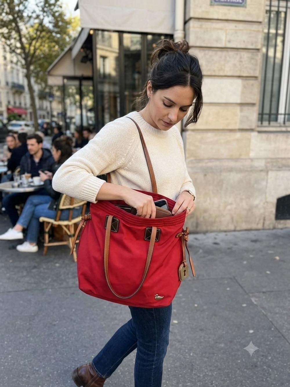 Dooney & Bourke Red Tote with Tan Trim